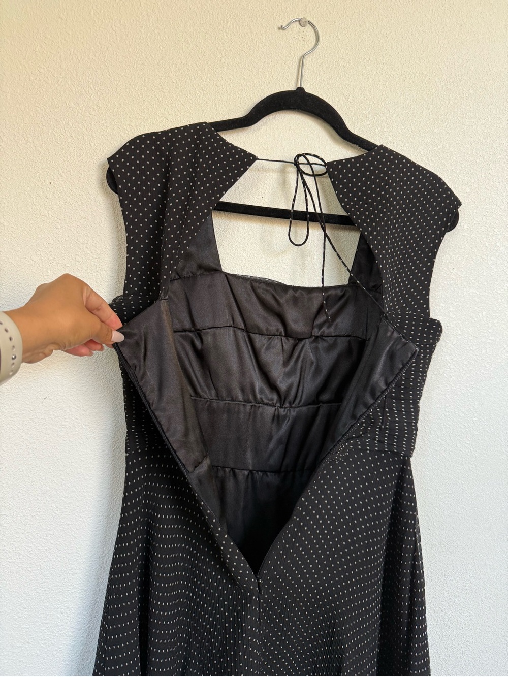 Donna Ricco 100% Silk Polka Dot Fit & Flare Midi Dress Black Size 4 - Picture 7 of 13